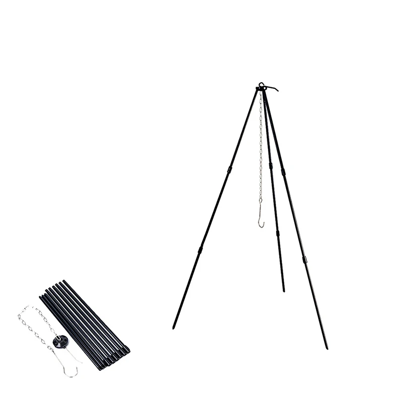 

Portable Hanging Picnic Barbecue Bracket 3 Sections Camping Tripod Campfire Cooking Tripod Adjustable Grill Tripod Cooker Stand