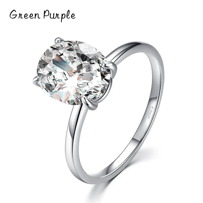 

Green Purple s925 Sterling Silver Big Luxury Oval Cut Clear Zirconia Finger Ring For Women Engagement Wedding Band Promise Ring