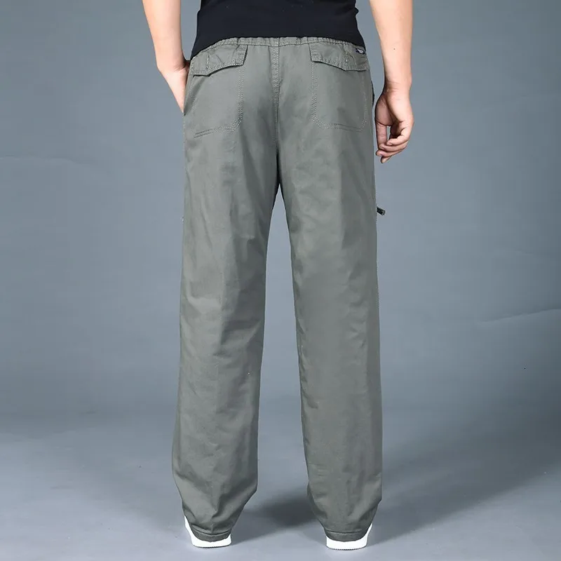Мужские длинные брюки-карго свободного покроя зимние плотные теплые хлопковые