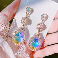 korean elegant luxury waterdrop crystal temperament dangle earrings for women fashion pearl party boucle doreilles