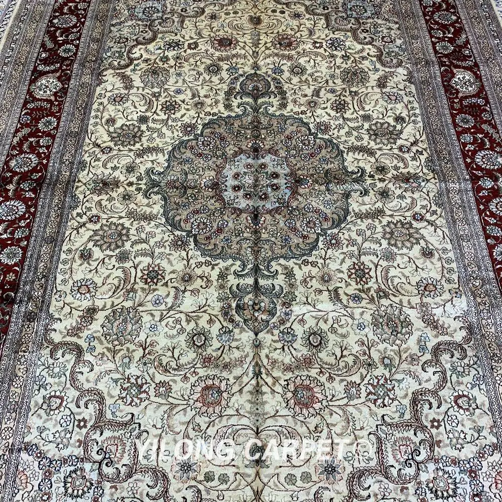 YILONG 6 'x 9' бежевый шелковый Традиционный персидский коврик ручной работы для