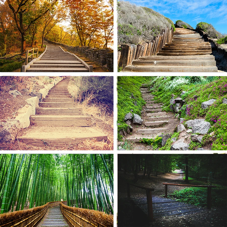 Nitree бамбуковый лес Гора дорога камень ступени опущенный оставьте деревянный