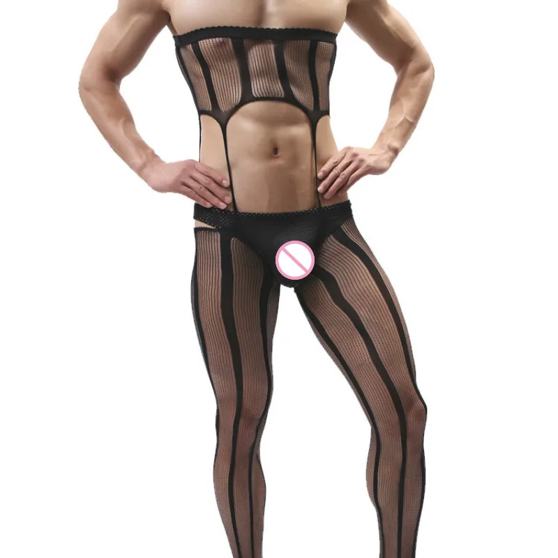 Пикантный мужской комбинезон в полоску Крутое нижнее белье для геев боди с