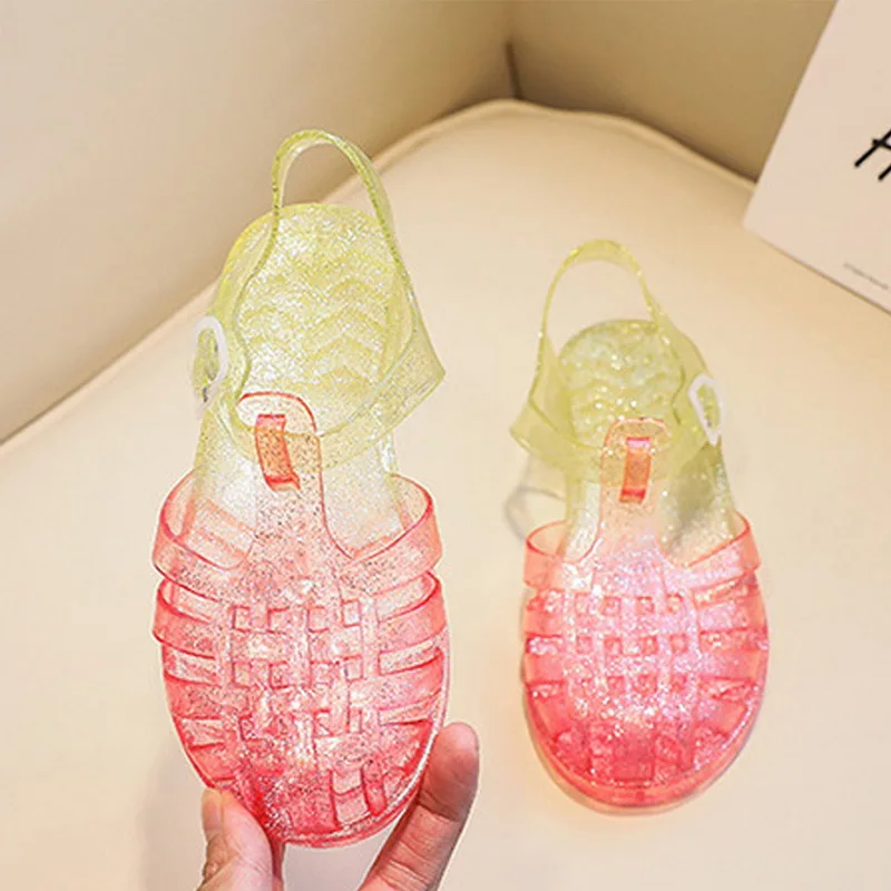 

New Mini Summer Sandals Girl and Boy Roma Shoes Weave Soft Sparkle Fashon Jelly Shoes Melissa Beach Sandals