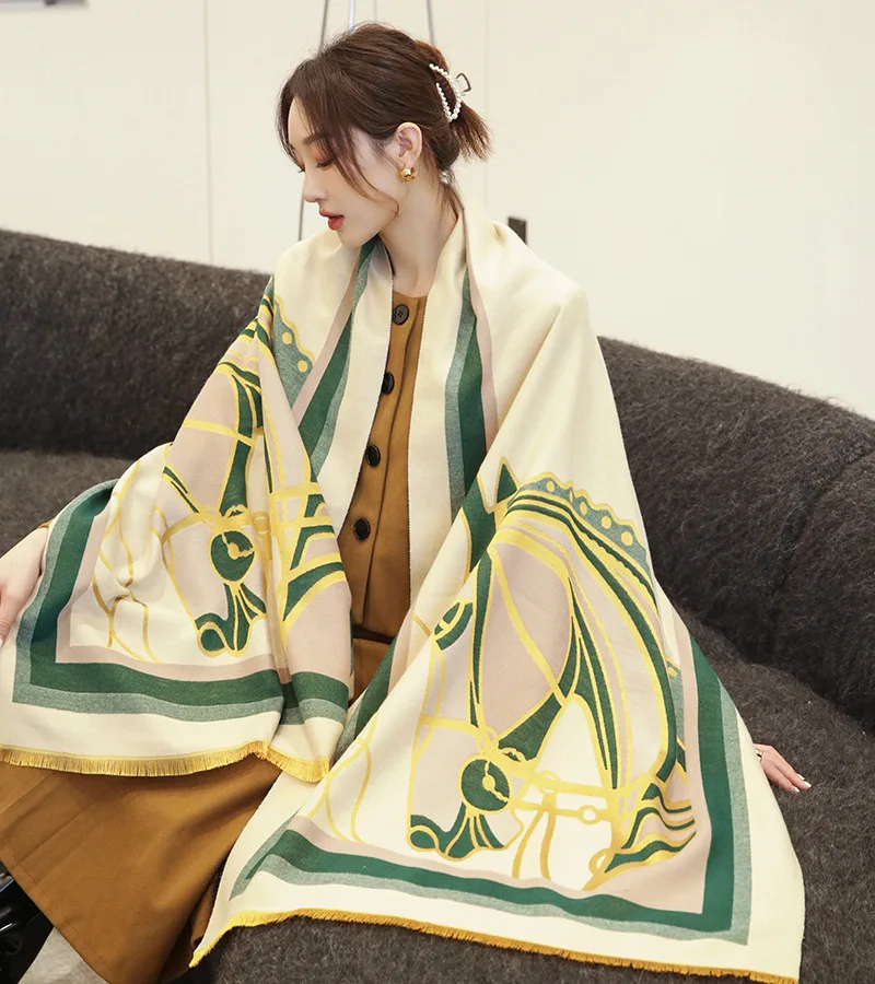 

2021 Classic Print Tassels Beach Towel New Carriage Cashmere Shawls Fashion 190X65CM Scarves Winter Dustproof Two-Sided Bandanna