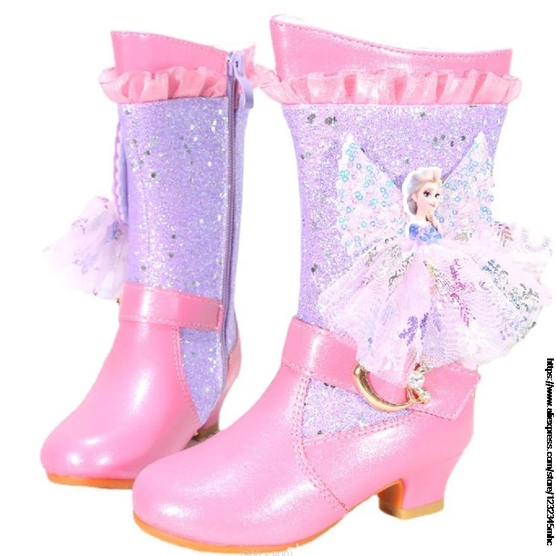 Новинка плюшевые теплые детские ботинки принцессы Эльзы модные зимние обувь для