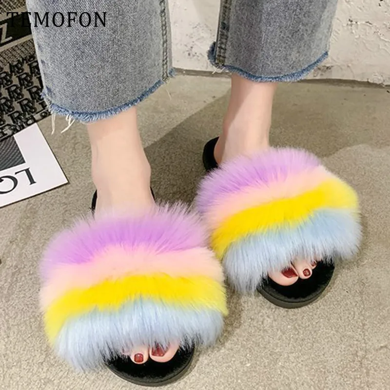 TEMOFON/женские зимние тапочки Домашние теплые меховые Женская цветная домашняя