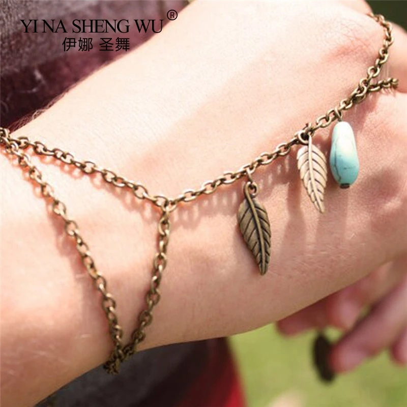 

Fashion Chain Bracelet Women Harness Leaves Bracelet Belly Dance Accessories 1PC Bracelet Beads Finger Ring Bohemia Jewelry