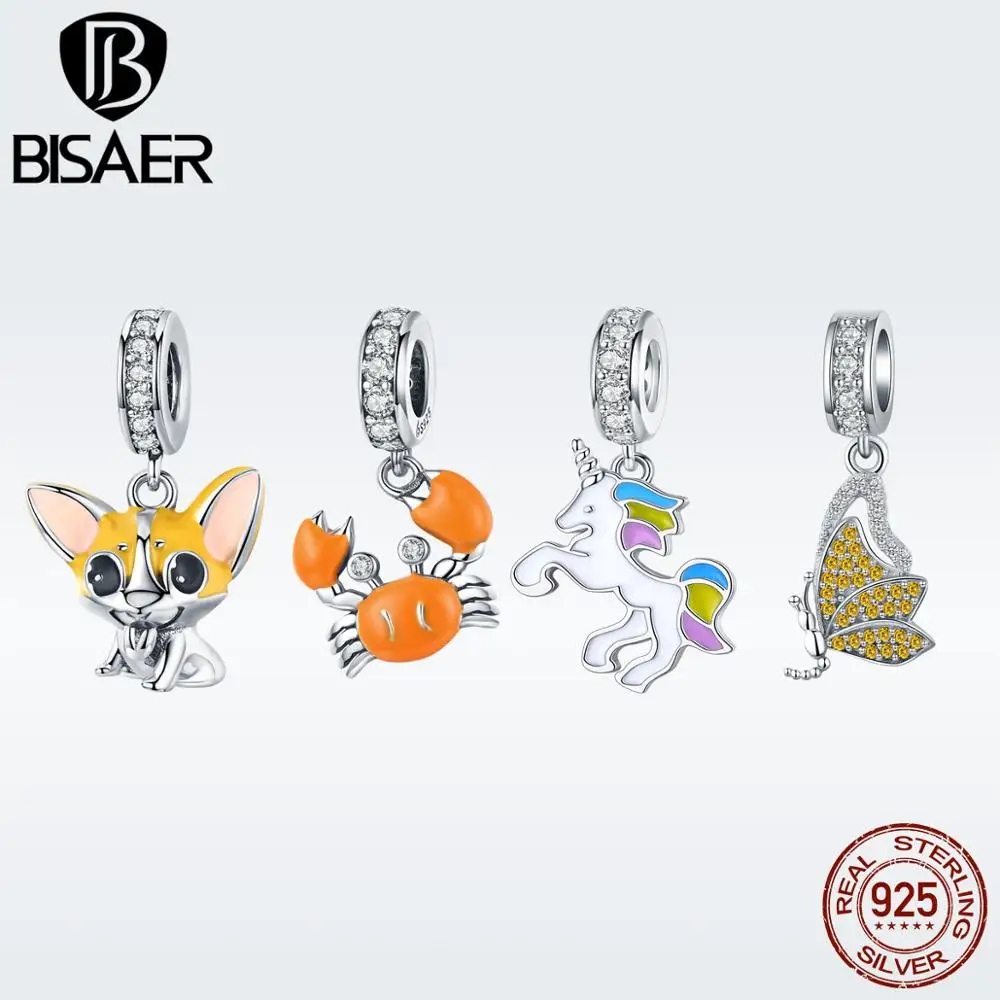 Bisaer милые животные серии 925 пробы серебряные сверкающие CZ подвески корги крабы