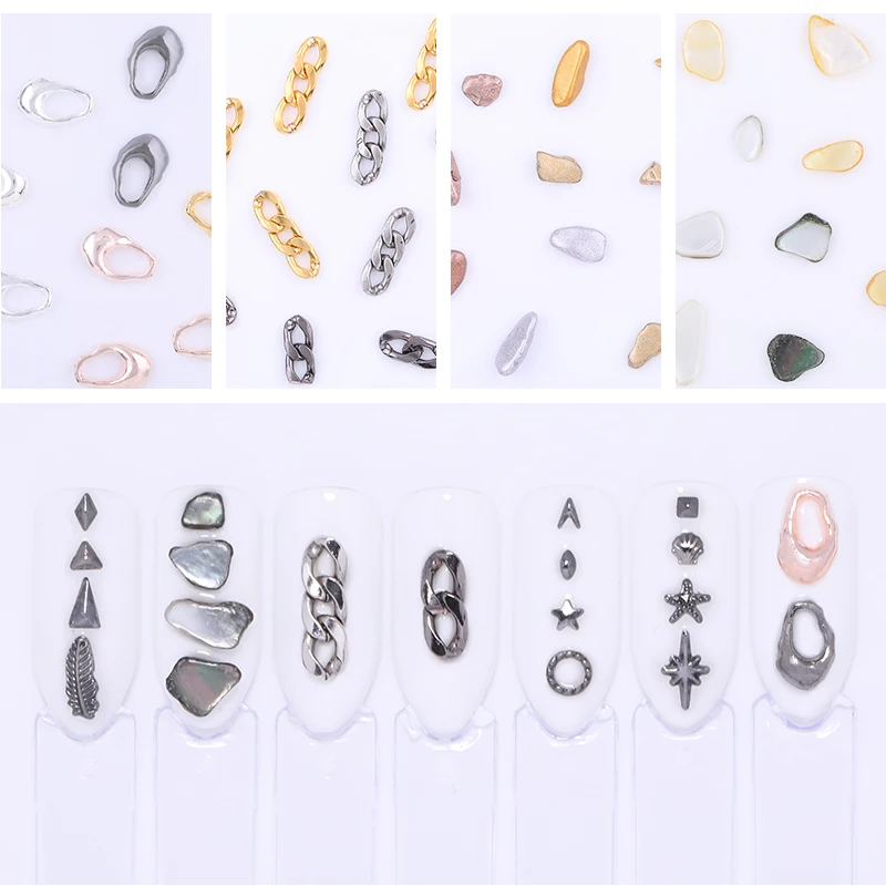 6 коробок металлические цепочки узоры листьев Стразы для ногтей в колесиках 3D