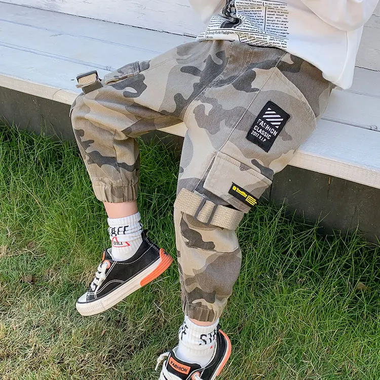 Популярные штаны-карго для мальчиков хлопковые свободные штаны в Корейском