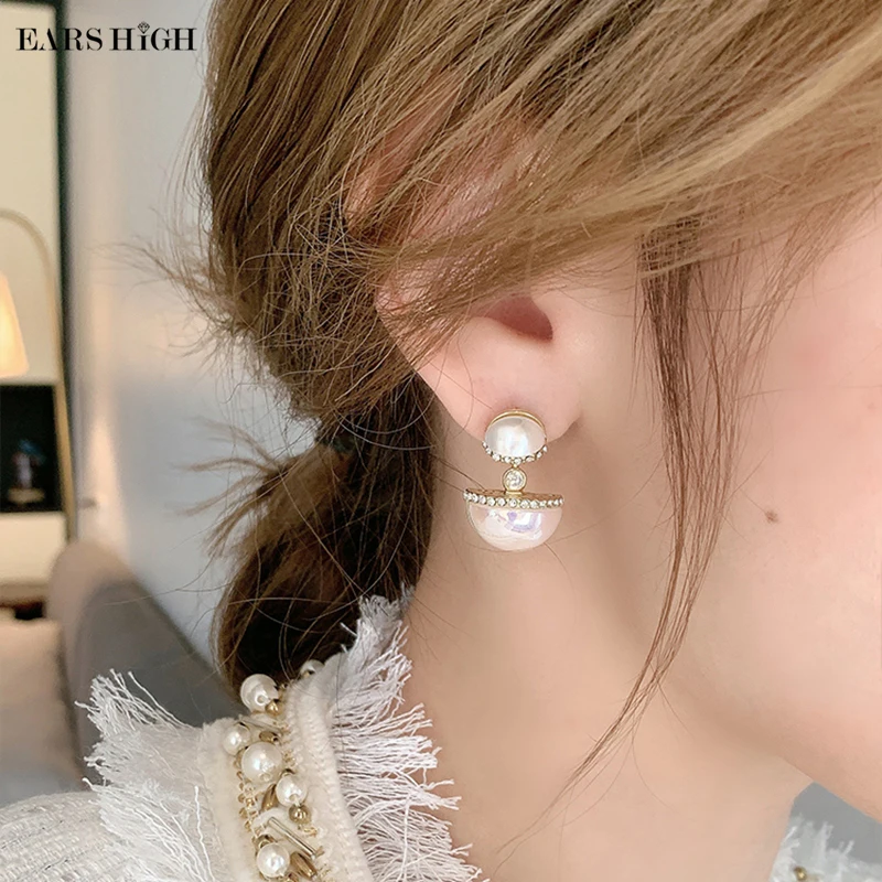 

EARS HIGH 2021 New Arrival Delicate Micro Paved Zircon Drop Earrings For Women Girls Sweet Half Shell Pearl Brincos Jewelry Gift