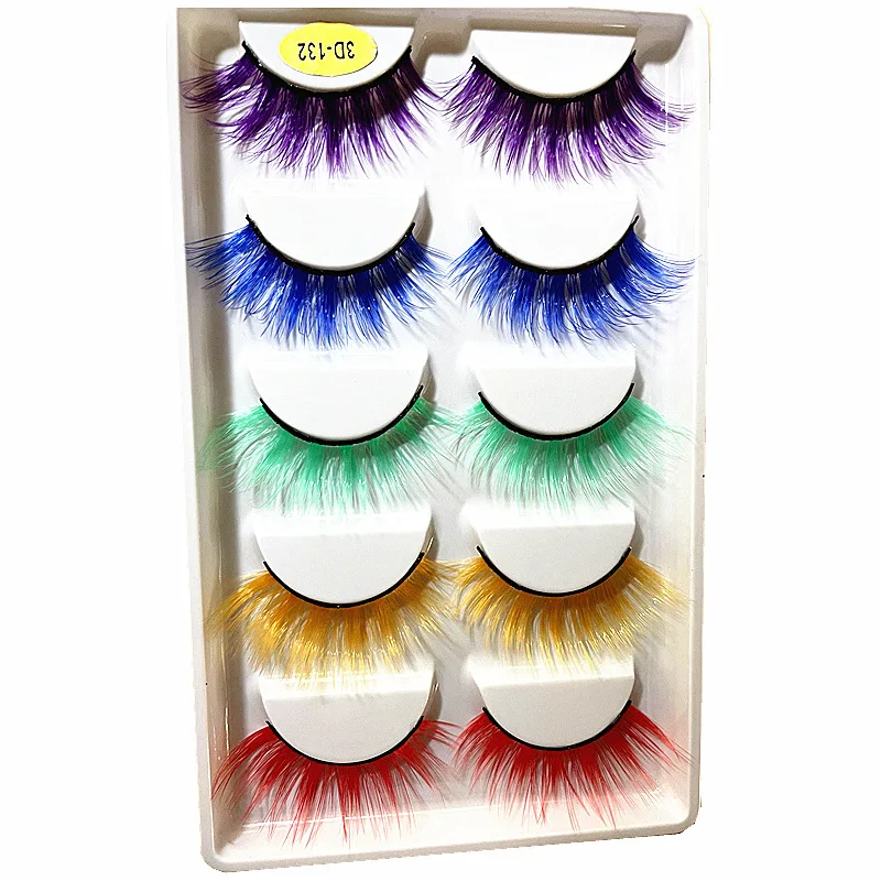 Ed Faux Mink Eyelash Red Yellow Green Purple Colorful Fluffy High Volume Makeup Beauty Rainbow Lashes