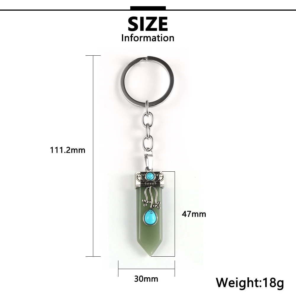 Брелок для ключей с натуральным драгоценным камнем гексагональный Конусный