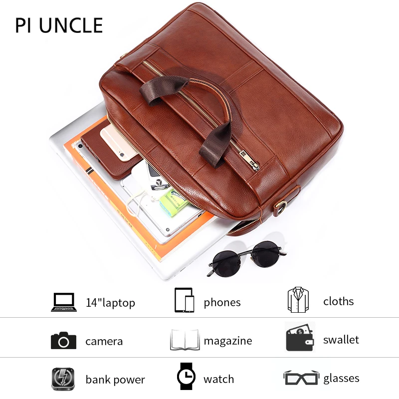 PIUNCLE Для мужчин портфель сумка натуральная кожа для ноутбука бизнес сумка-тоут