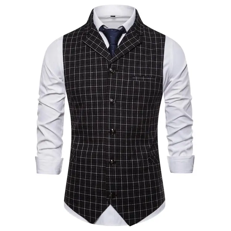

Waistcoats & Vests For Men Stage Costumes Single-breasted Plaid Vest Male Unique design Grid White Coffee New