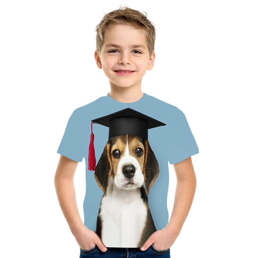 

2021 Summer Top New Tshirt Kids Dog Fish Children Clothes Casual Tees Boys Girls T-shirt Short Sleeve Free Shipping Clothes