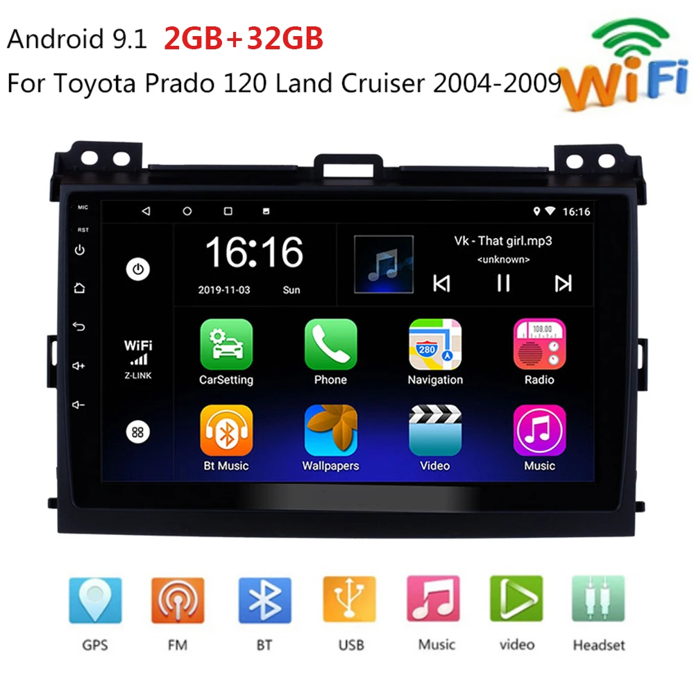 Автомобильный мультимедийный плеер на Android 9 1 для Toyota Land Cruiser Prado 120 2004 2005 2Din стерео
