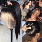 Прямые парики из натуральных волос на шнурках, бразильские волосы Remy, 360 кружевных фронтальных париков для черных женщин, 200 плотность, 13х6, HD, парик с фронтальным кружевом