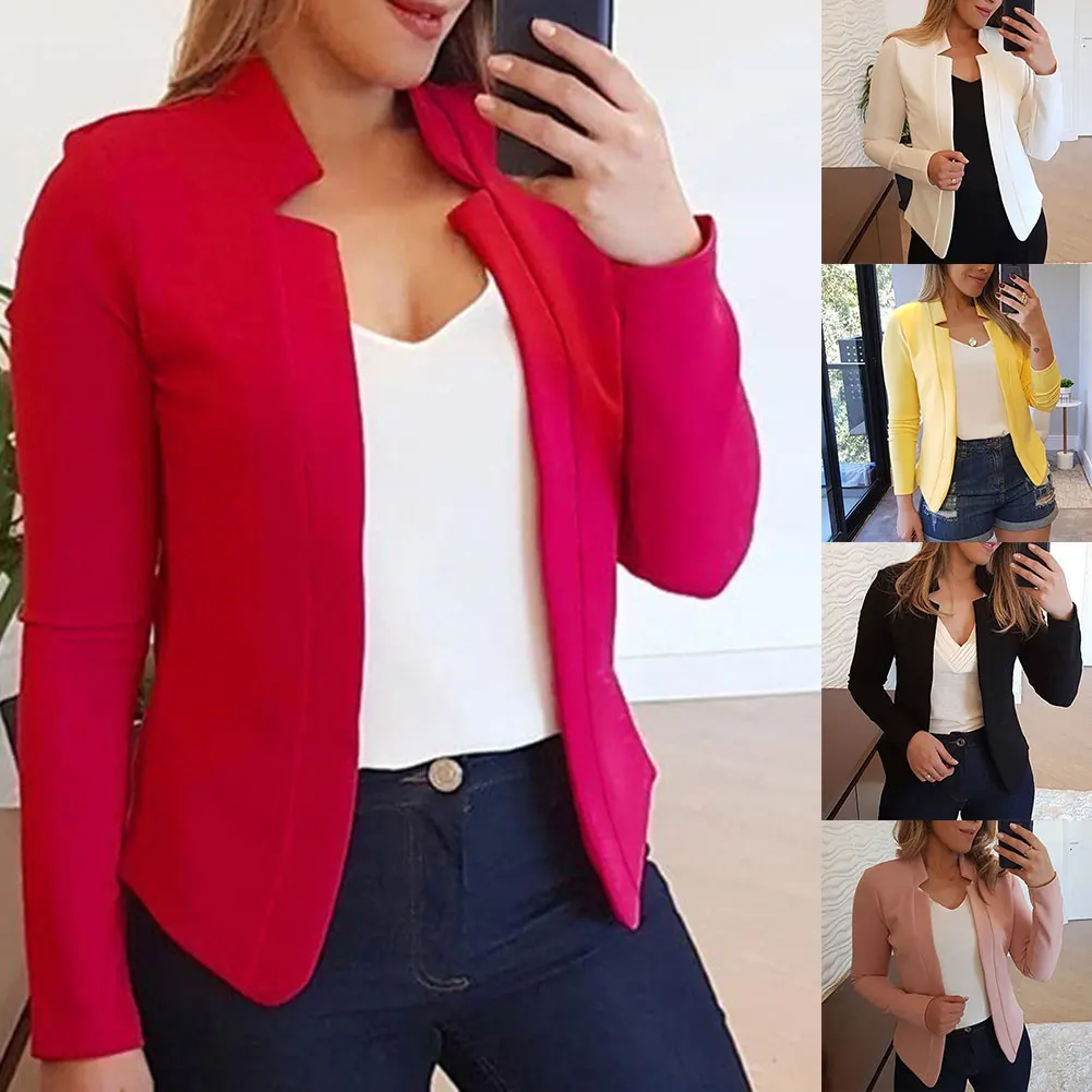Новинка Женский Тонкий Блейзер с длинным рукавом однотонный офисный женский