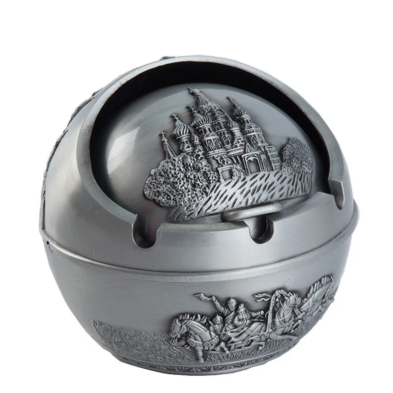 

Ashtrays Russian Vintage Castle Portable Car Cigar Ashtray with Lid Smoking Holder Home Desk Accessories Metal Crafts 7.5x7.5cm
