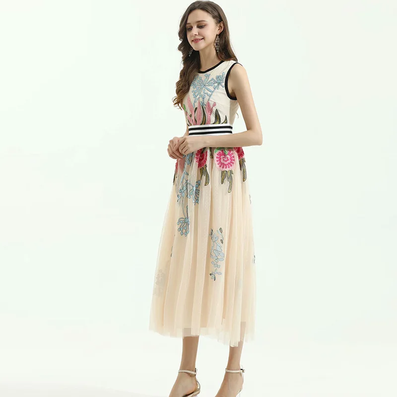 

Offwhite Embroidery Mesh Floral Summer Girls Dresses Women Long Casual Sexy Office Work Robe Femme Bohemian Dress Plus Size