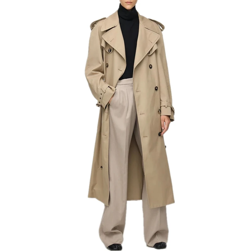 2022 Fall /Autumn Women Casual Double breasted Simple Classic Long Trench coat with belt Chic Female windbreaker