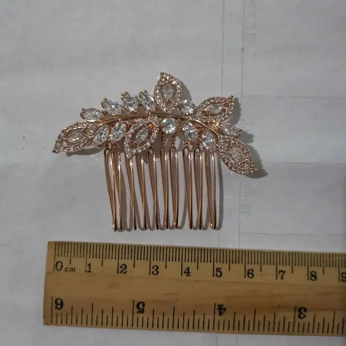 Свадебная расческа для волос с фианитами цвета розового золота|Украшения волос| |