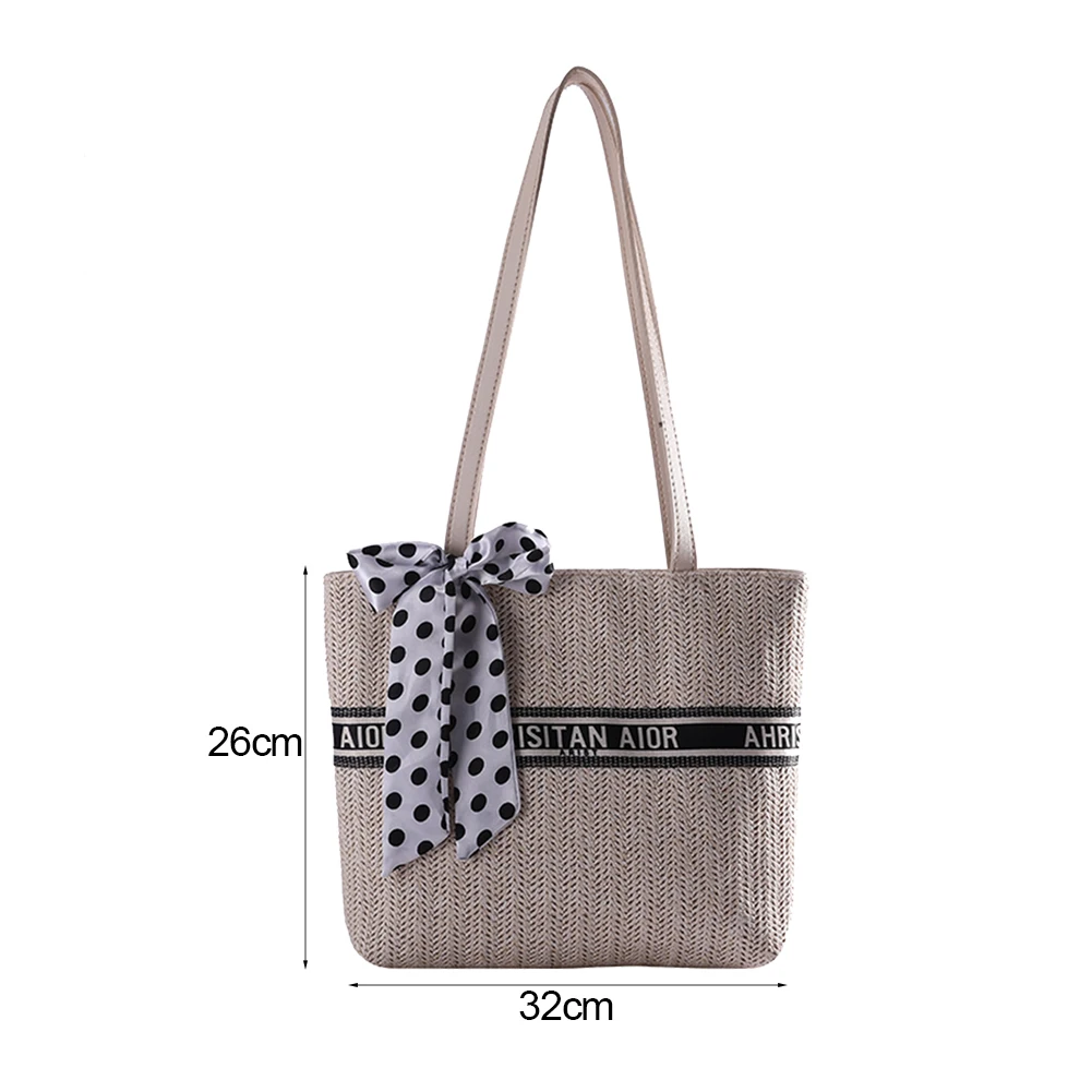 

Fashion Women Summer Woven PU Leather Letters Printing Silk Scarf Shoulder Shopping Bag Ladies Beach Vacation Tote Handbags