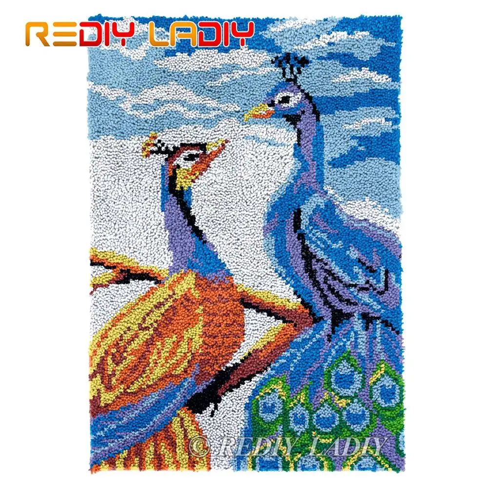 

Latch Hook Kits Peafowl Lovers Chunky Yarn Embroidery Crocheting Tapestry Kits Needlework Arts & Crafts DIY Carpet Rug 58*87cm