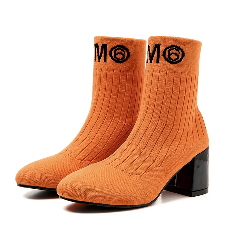 2019 г. роскошные женские Дизайнерские ботильоны персиковые оранжевые носки