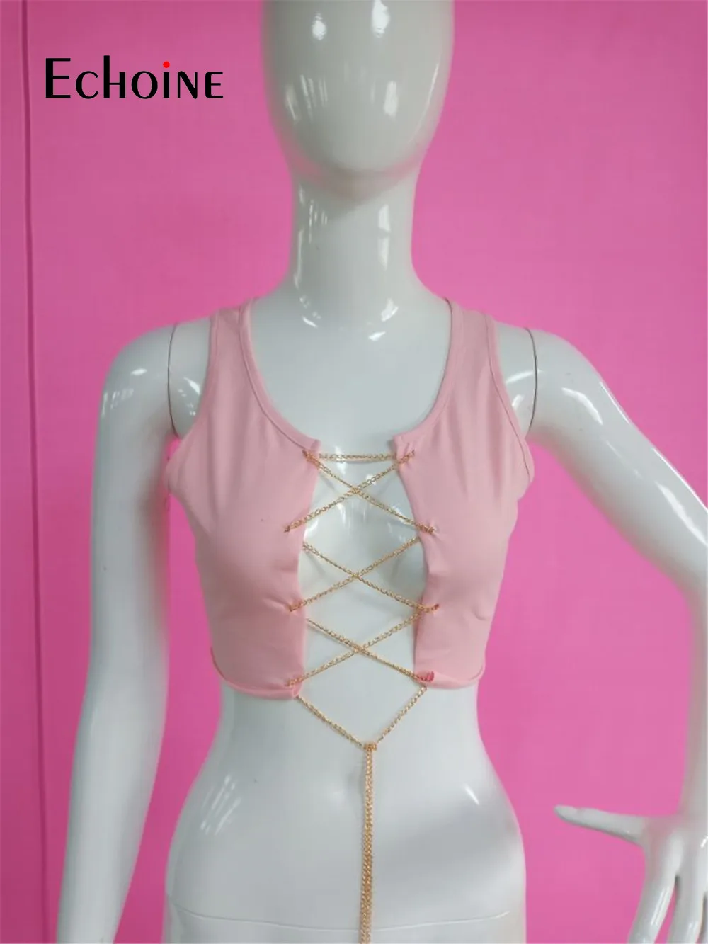 Эротичный Женский корсет с цепочками и разрезом спереди летний топ | Женская
