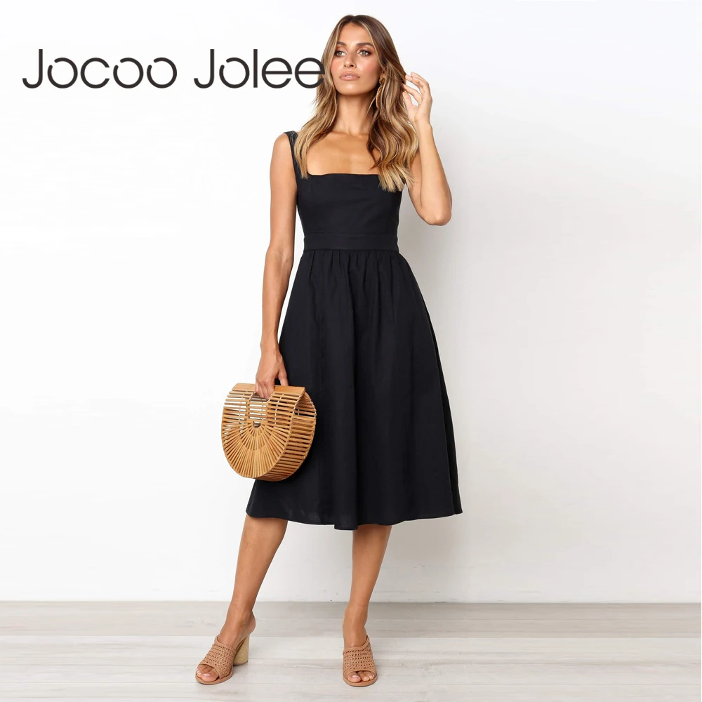 

Casual Simple Solid Sundress Women High Waist Sleeveless Slash Neck Midi A-line Dress Oversized White Black Red Long Dresses