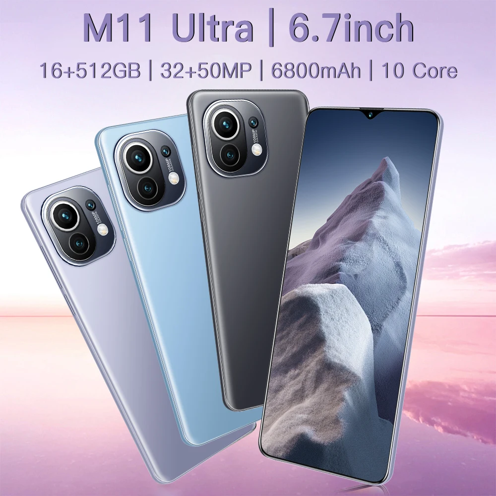 

2021 M11 Ultra Global Version Smartphone 10 Core 6.7 Inch 16GB 512GB 32MP 50MP 6800mAh Qualcomm 888 Face Unlocked Mobile Phone