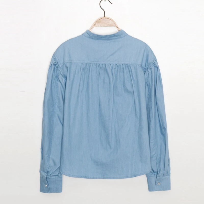 

Woman Long Sleeve Blue Denim Shirts 2021