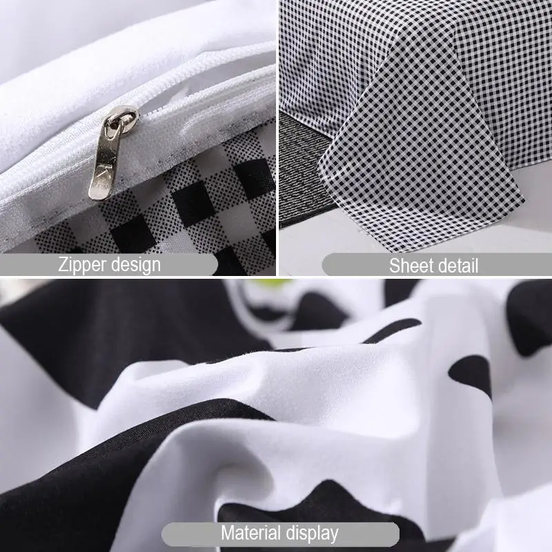 46 Beddling set white black cow duvet cover king queen style bedding bed heart flat sheet Adult linens | Дом и сад