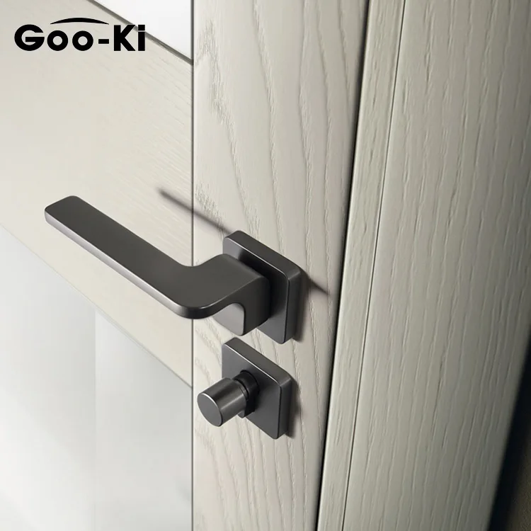 Гу-Ки Современный Карпатский серый беззвучный замок на дверь спальни из цинкового сплава с ручкой для внутреннего помещения на 30-50 мм.