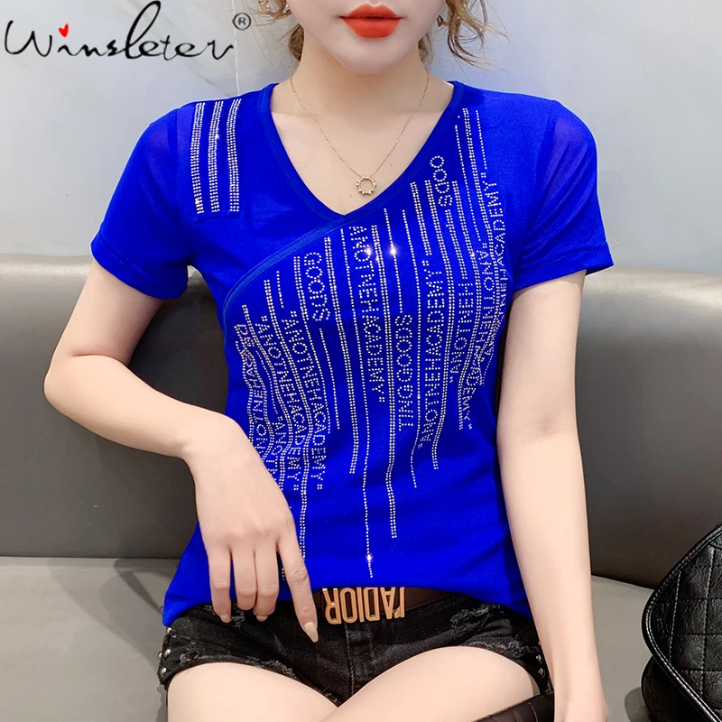 Летняя хлопковая футболка в европейском стиле модные женские топы с блестящими