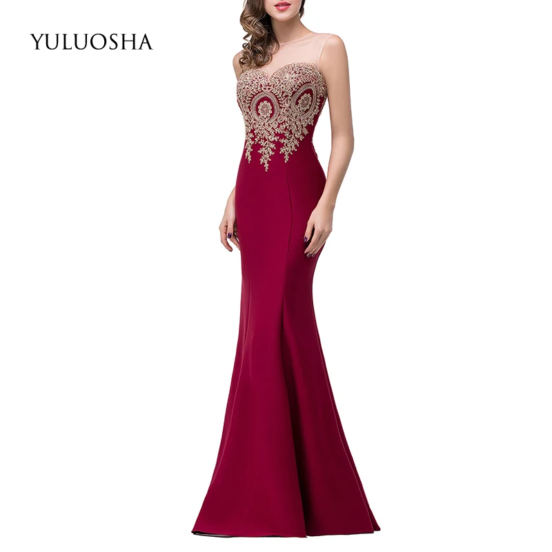 YULUOSHA новое модное сексуальное вечернее платье с аппликацией и круглым вырезом