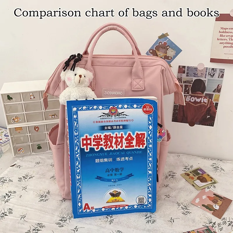 

2021 New Large Capacity Women Backpack Transparent Waterproof Nylon Girls Schoolbag Teenager Book Bag Preppy Kawaii Pendant