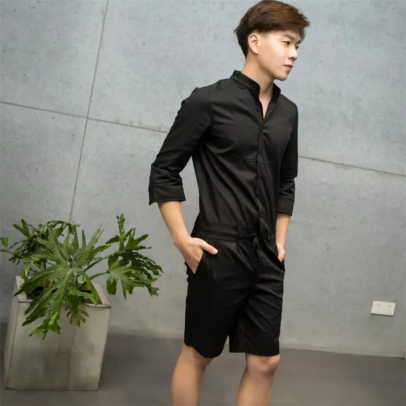Men's spring and summer new fashion male city youth fashion leisure one-piece overalls shorts hair stylist slim large size suit