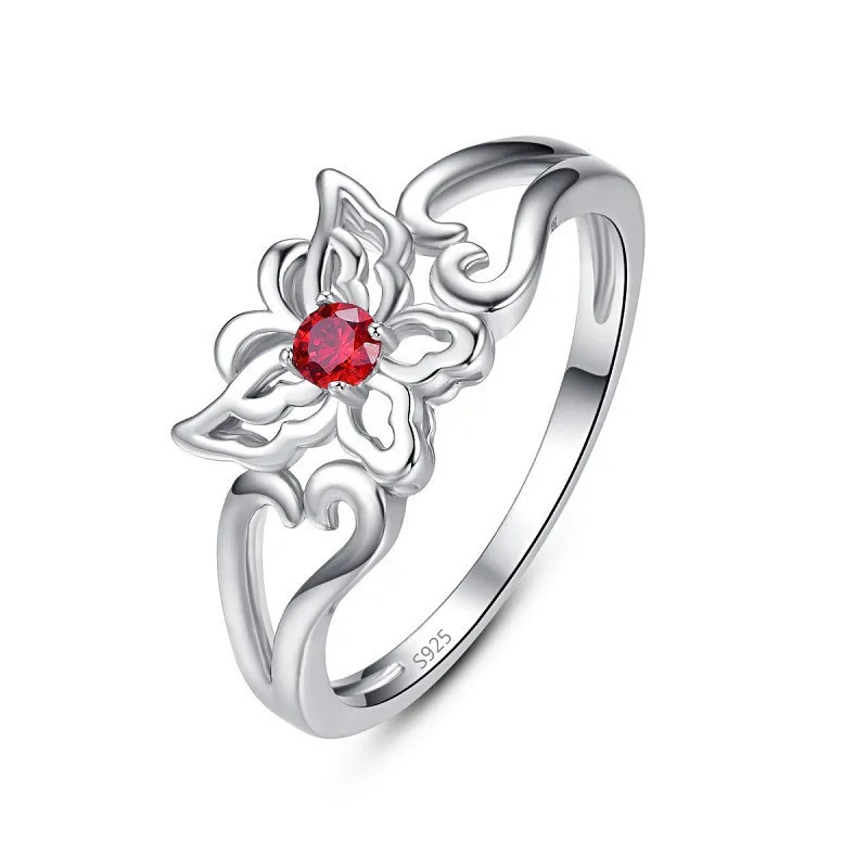 Кольца полые бабочка красный камень кристалл CZ Кольцо для женщин романтичное