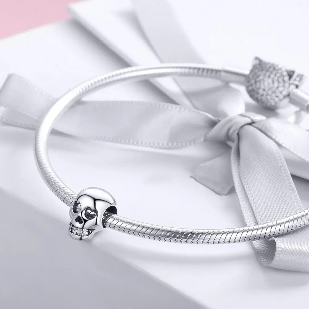 New Fashion 925 Sterling Silver Christmas Gift Skull Head Bead Charm fit Bracelet Halloween Jewelry Making Accessories DIY | Украшения и