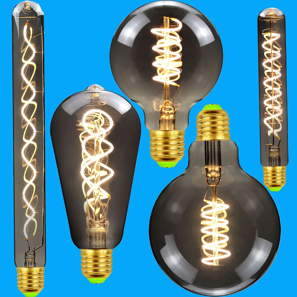 

TIANFAN Led Bulbs Vintage Light Bulb ST64 G80 G95 Long Tube Edison Bulb 4W Dimmable 220/240V E27 Smoke Glass 2700K Warm White