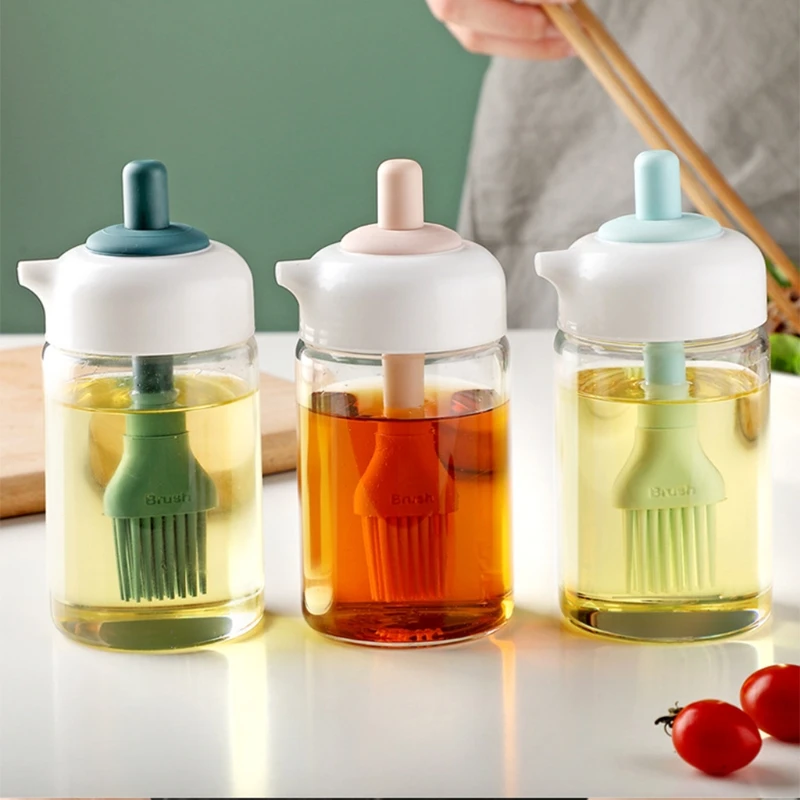 

Heat Resistance BBQ Basting Brush Silicone BBQ Oil Bottles With Cleaning Brush 2 in 1 Unique Disign Wide Application