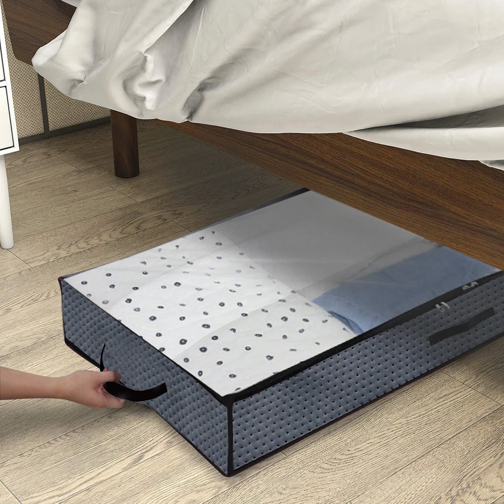 

Zippered Organizer Thick Breathable 2 Pcs Under Bed Storage Boxes Foldable Under Bed Bags Underbed Clothes Storage Bags