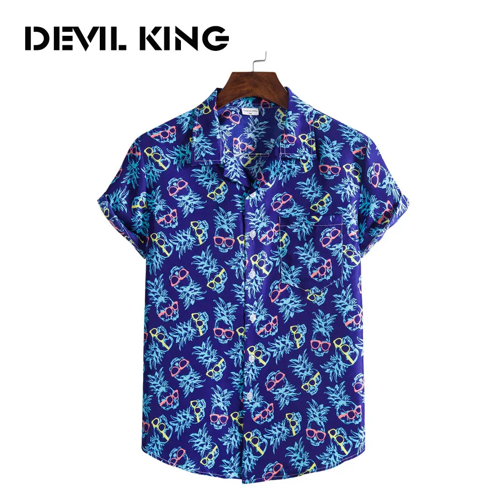 

DEVIL KING Men's New Hawaiian Style Short-sleeved Printed Shirt #XH25