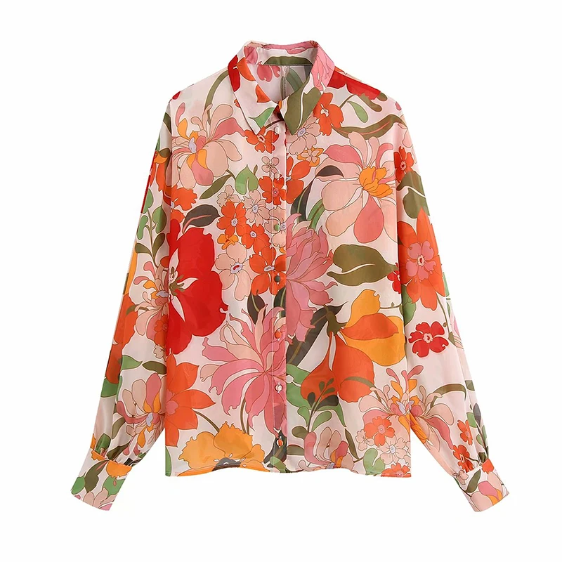 

YENKYE Multicolor Flower Print Chiffon Blouse Shirt Women Lapel Collar Long Sleeve Casual Ladies Shirts Summer Blusas Tops