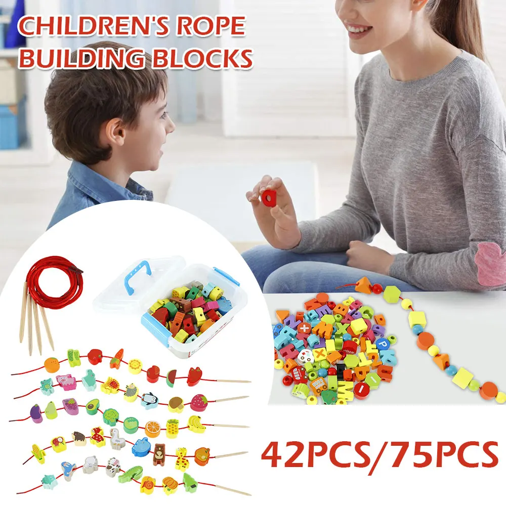 

Wooden Toys Baby DIY Toy Cartoon number Fruit Animal Stringing Threading Wooden beads Toy Monterssori Educational for Kids Toy