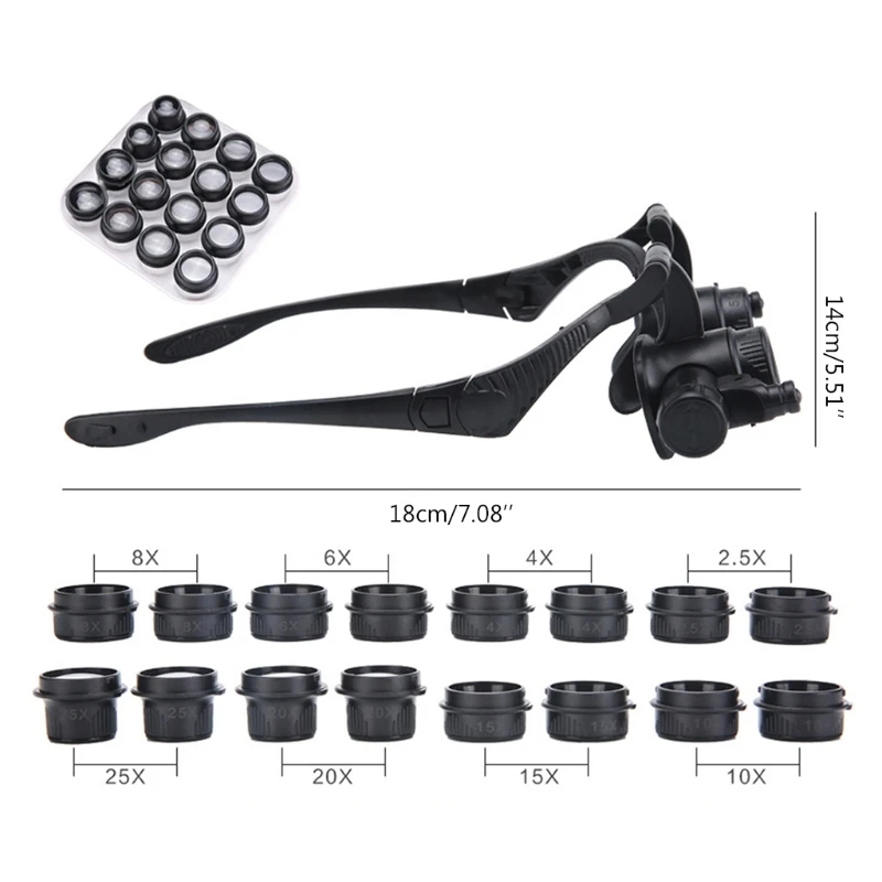 

8 Groups Magnification Lenses Wear Double Glasses Led Repair Eyeglasses Type Headwear Magnifier 16 Lenses with LED Light